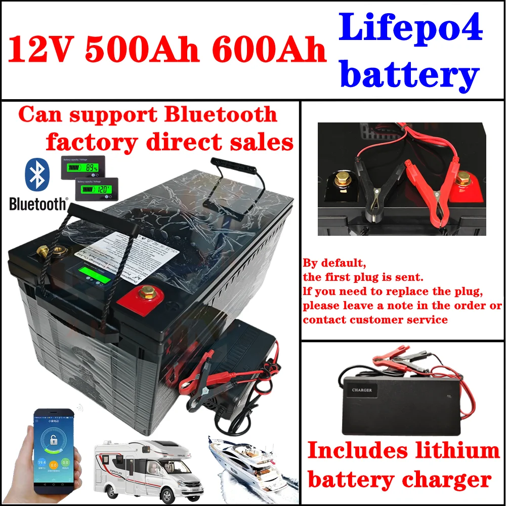

12V 500AH 600Ah 1000Ah Lifepo4 lithium battery with bluetooth BMS APP for Solar,RVs, boats, golf carts, camping equipment