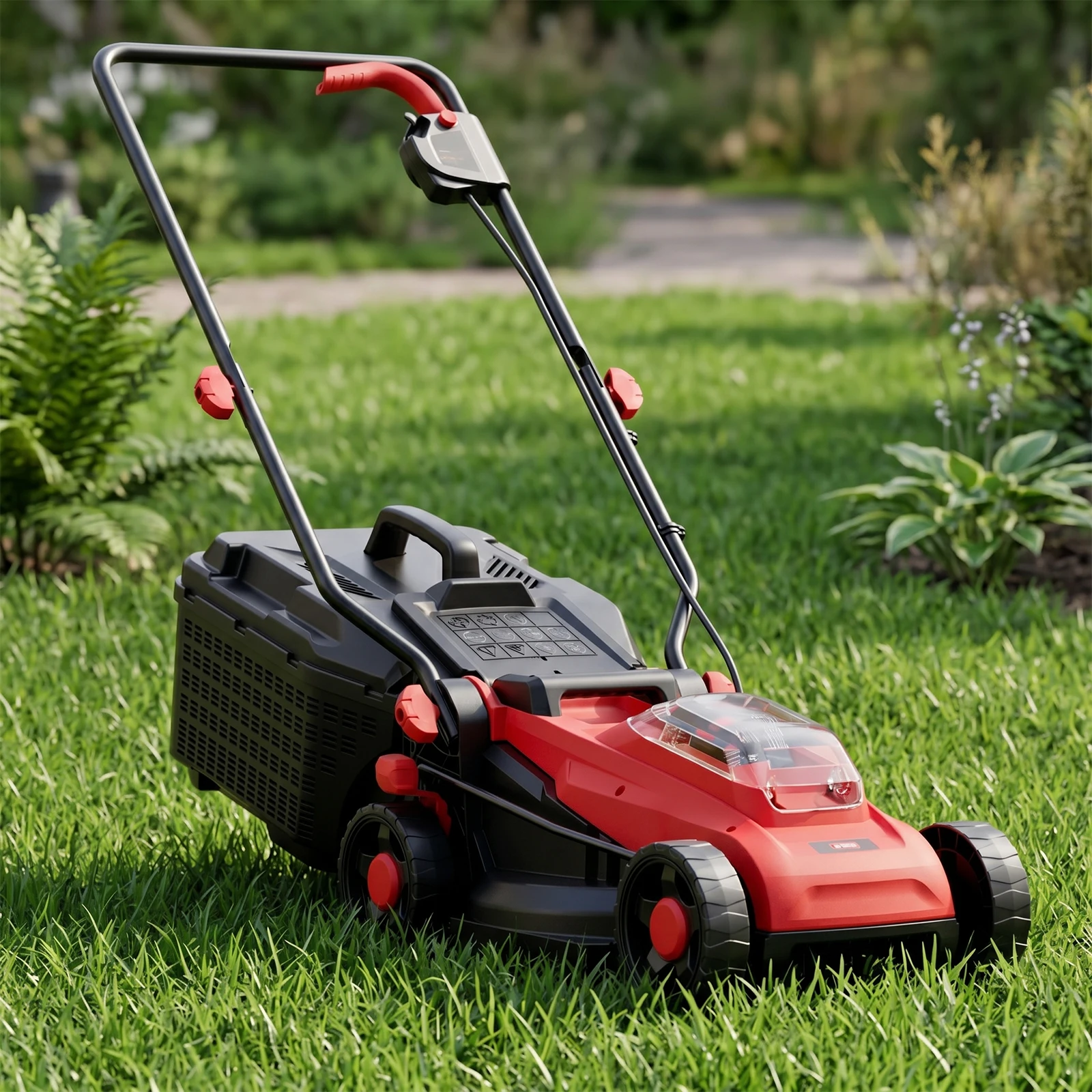 MZK 20V 13-Inch Brushless Cordless Electric Cutting Device, 2-in-1 Design, Walk-Behind Push Style, 4-Position Cutting Height Adjustment, Comes with 2 x 4.0Ah Batteries and Charger.