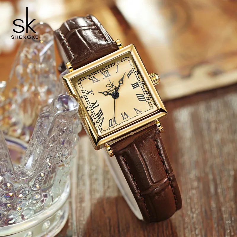 Women'S Watch With Leather Strap Small Square Dial, Vintage And Elegant Design, Suitable For Students. A Perfect Gift For Women.