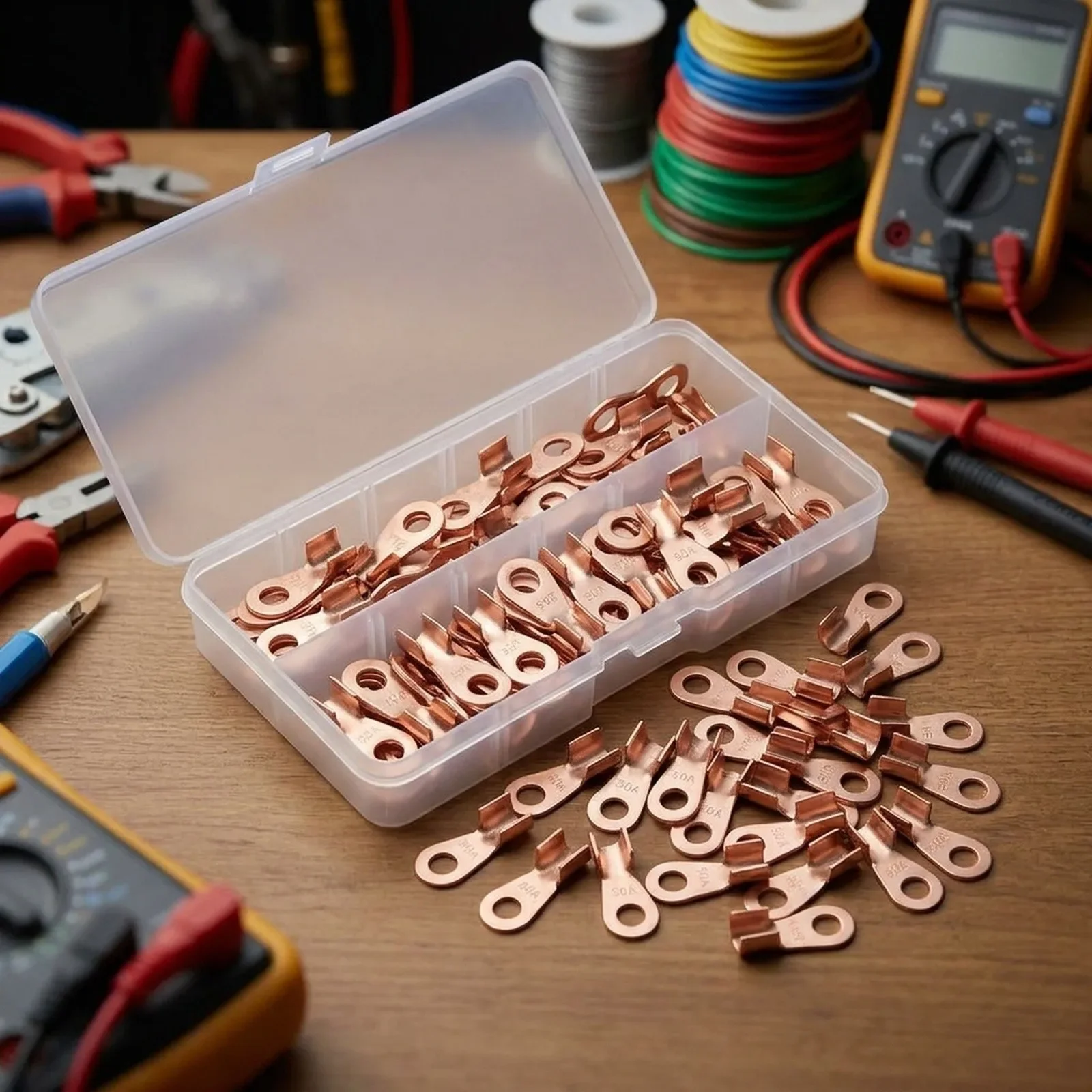 Copper For Ring Lug Terminals Kit 70pcs OT10A Through OT50A For DC Power Systems Automotive Marine And Solar WiFor Ring
