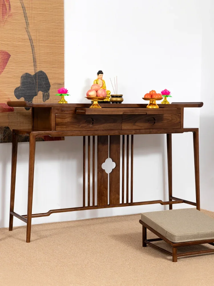 New Chinese style altar for Guanyin Buddha in the Guanyin Temple, with the entrance table for the God of Wealth