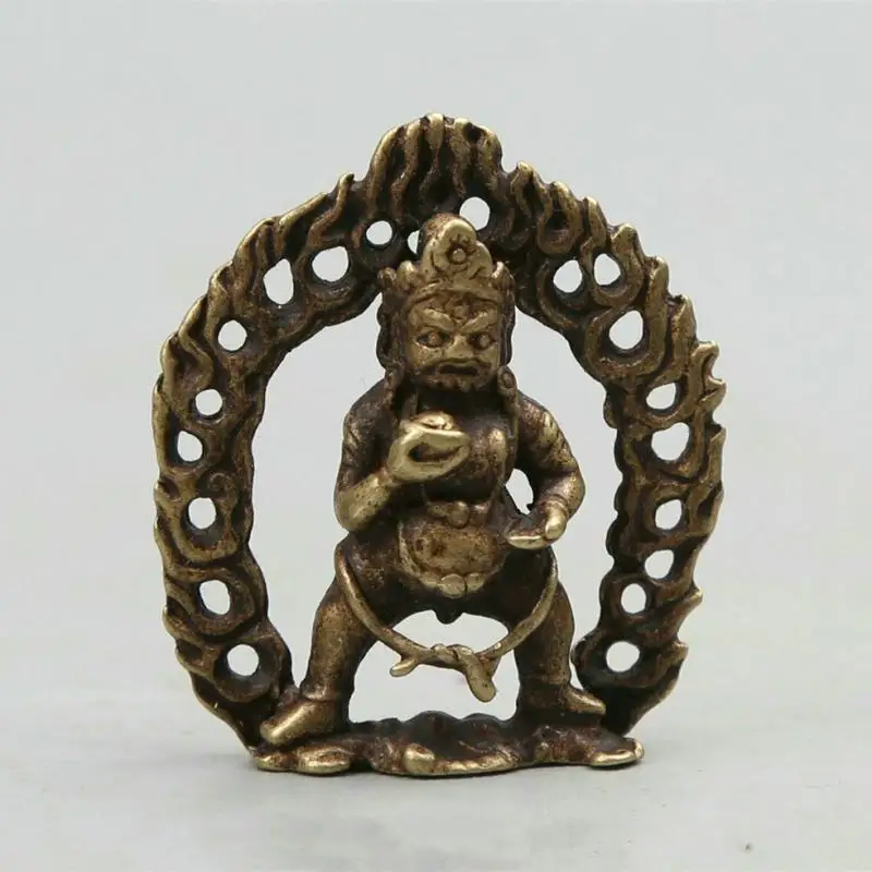 Collect Nepal Buddhism Bronze Mahakala Wrathful Deity Wealth God Statue Pendant