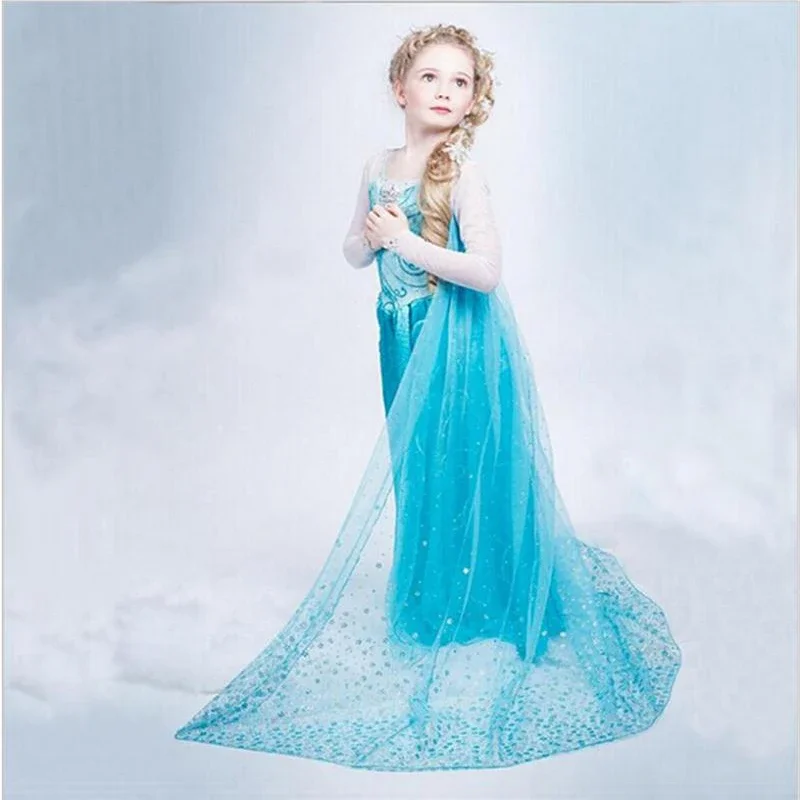 Elsa Costume for Girls 2024 White Sequin Carnival Party Kids Clothes Children Halloween Cosplay Snow Queen Elsa Princess Dress