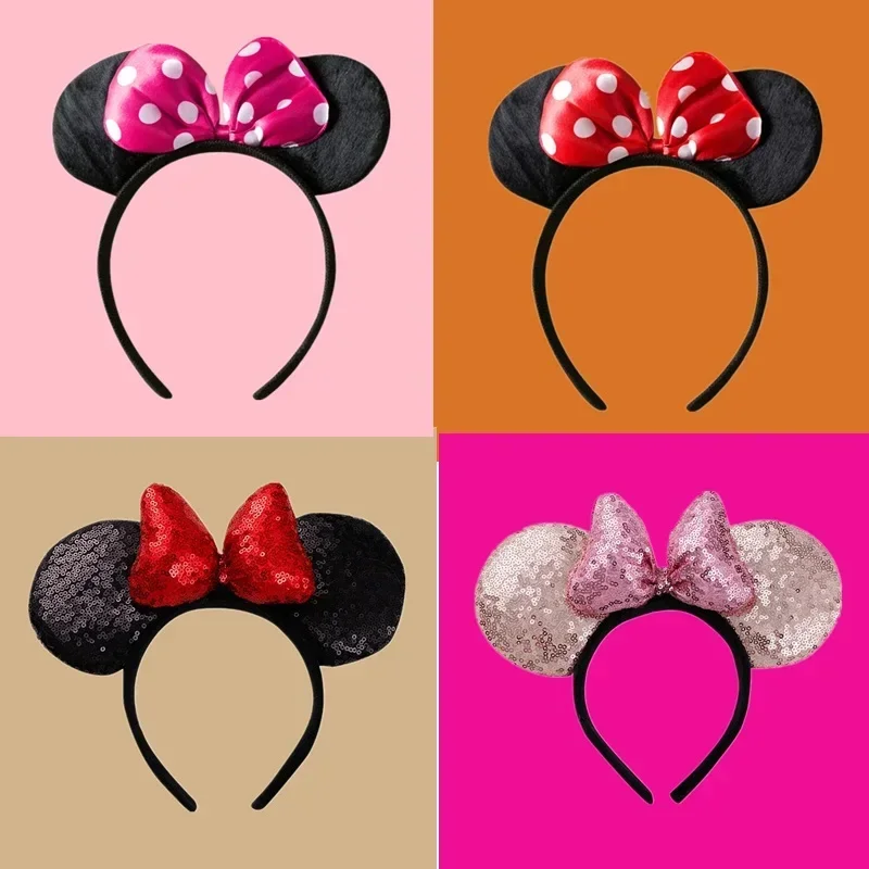 Cute Kids Hair Accessories for Girl Minnie Mouse Ears Headbands Christmas Children Sequin Bows Girl Birthday Party Hairband Gift