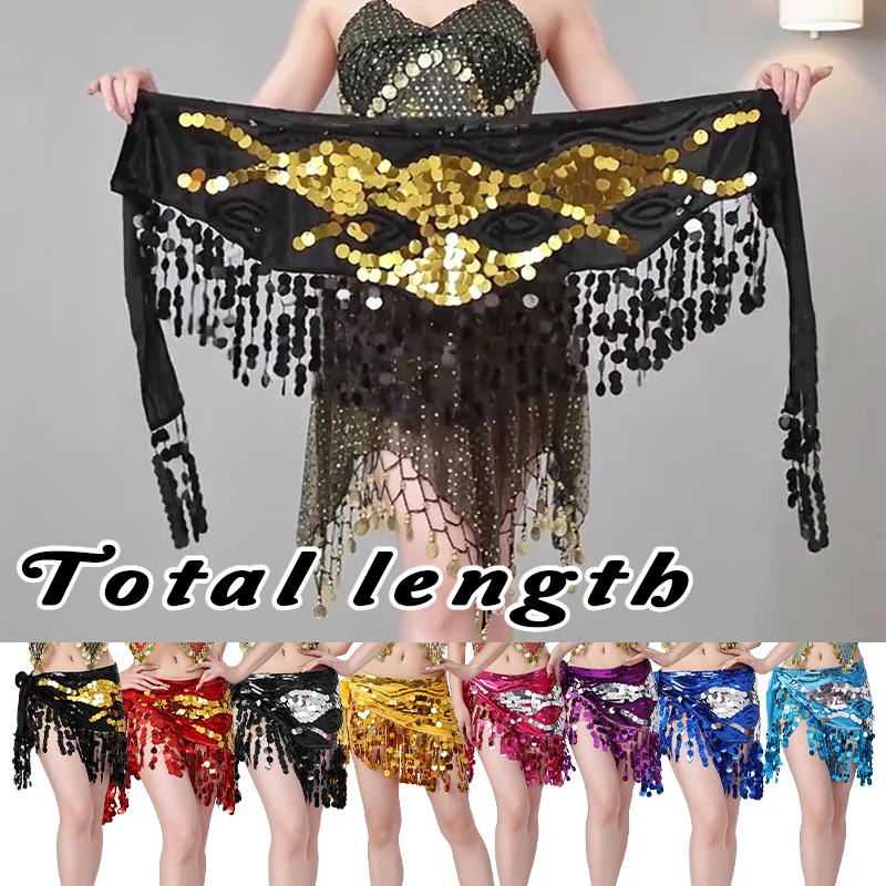 

Women Belly Dance Tassel Skirt Shiny Sequin Party Wrap Skirt Belt Jazz Latin Ballroom Hip Scarf Carnival Rave Stage Performance
