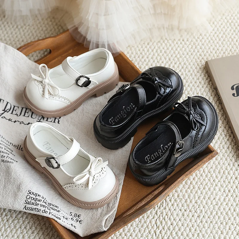 2026 New Spring Autumn Children's Leather Shoes with Bowknot Versatile Girls Fashion Leather Shoes Causal Kids Princess Shoes