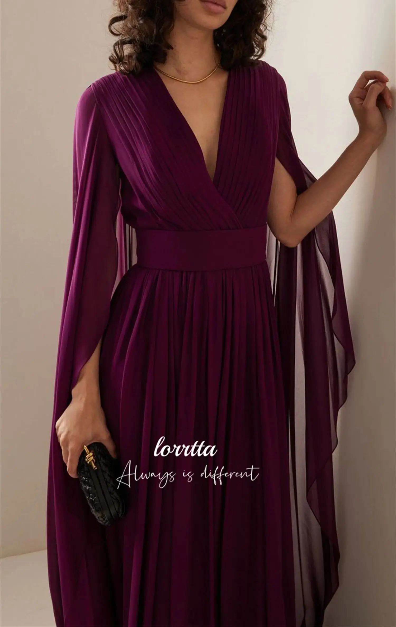 Lorrtta Chiffon Eid Dress Straight Line Shawl Purple Elegant Evening Dresses for Women Luxury Prom Gown Ball Gowns Customized