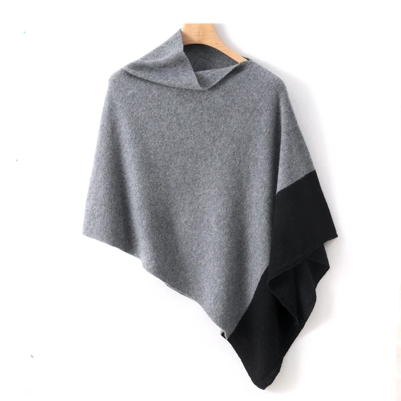 Pullover Autumn Winter New Women's Shawl 100% Pure Wool Knitted Scarf Warm Color Block Cape Versatile Cloak