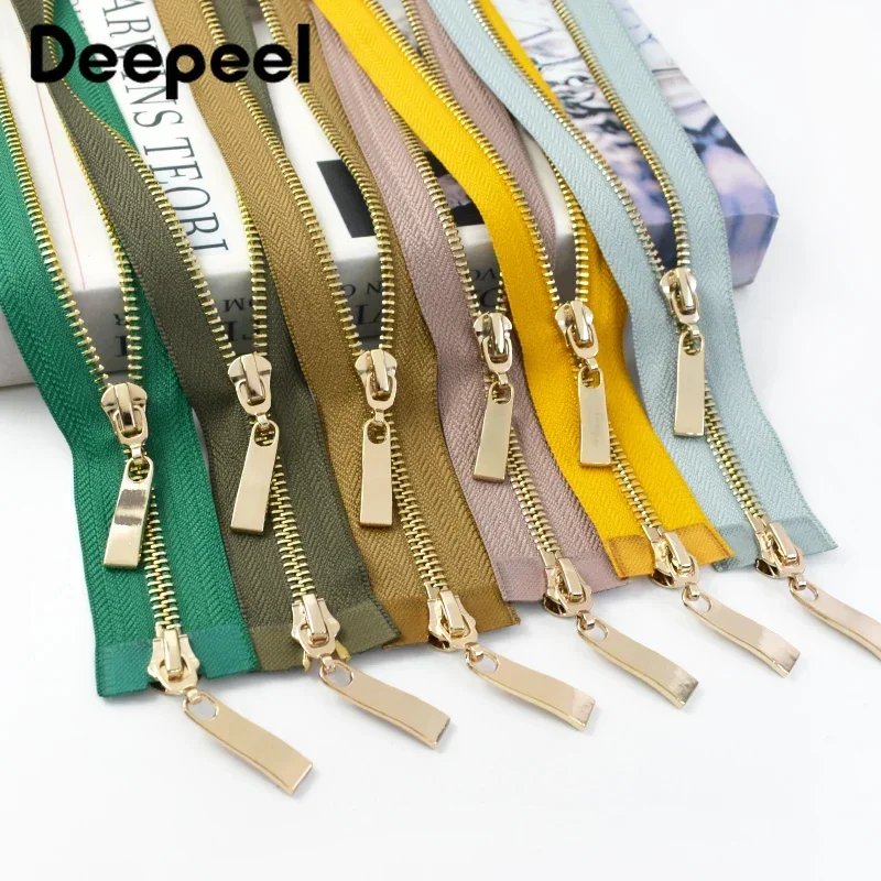 

1Pc 5# 80/100/120cm Metal Gold Zipper Double-slider Auto Lock Zip for Handbag Jacket Zippers Repair Kit DIY Sewing Accessories