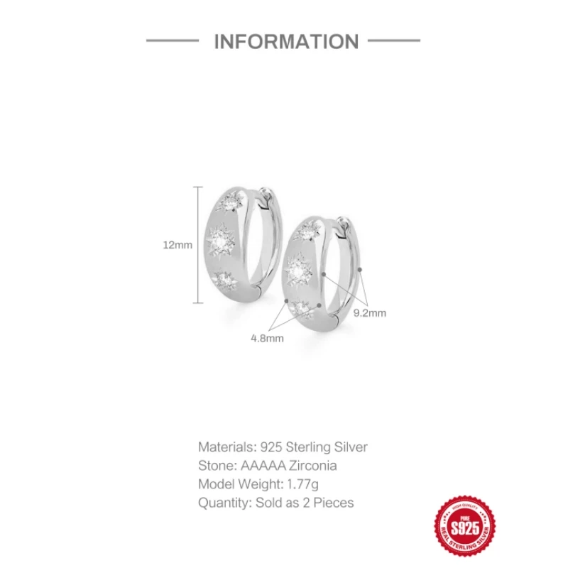 Aide 925 Sterling Silver Eight Pointed Star Sturdy Gold Hoop Buckle Earrings For Women Daily Minimalist Fine Jewelry Party Gift