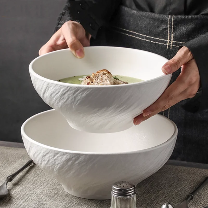 

Black and White Frosted Stone Patterned Ceramic Bamboo Hat Bowl, Noodle Bowl, Soup Bowl, Rice bowls, Tableware, Kitchenware