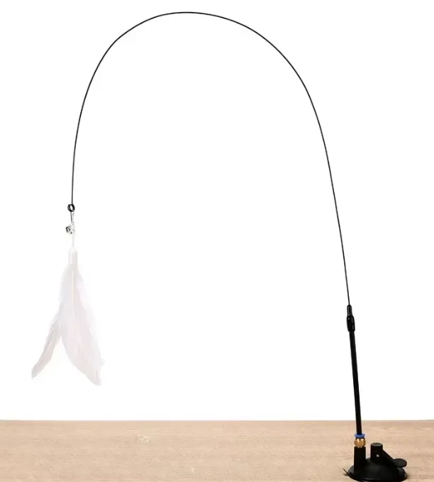 Interactive Cat Teaser Toy with Bell & Feather Wand Long Suction Cup Pole for Engaging Playtime Ultimate Fun for Cats
