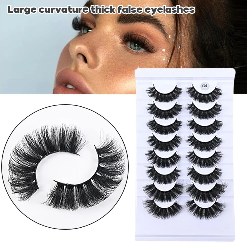 Mink Cílios Strip, cílios dramáticos, volume macio, cílios postiços, longo encaracolado, Natural extensão dos cílios falsos, russo, 8 pares