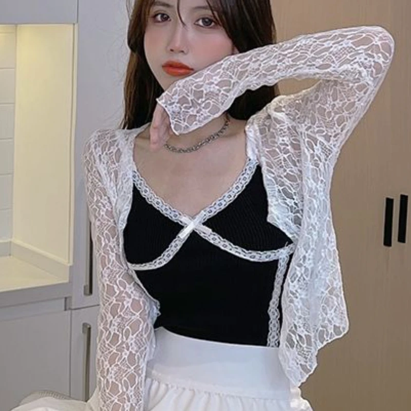 Lace Jackets Women Vintage Sexy Summer Sheer Korean Style New Female Elegant Aesthetic Breathable Casual Hotsweet Popular Thin