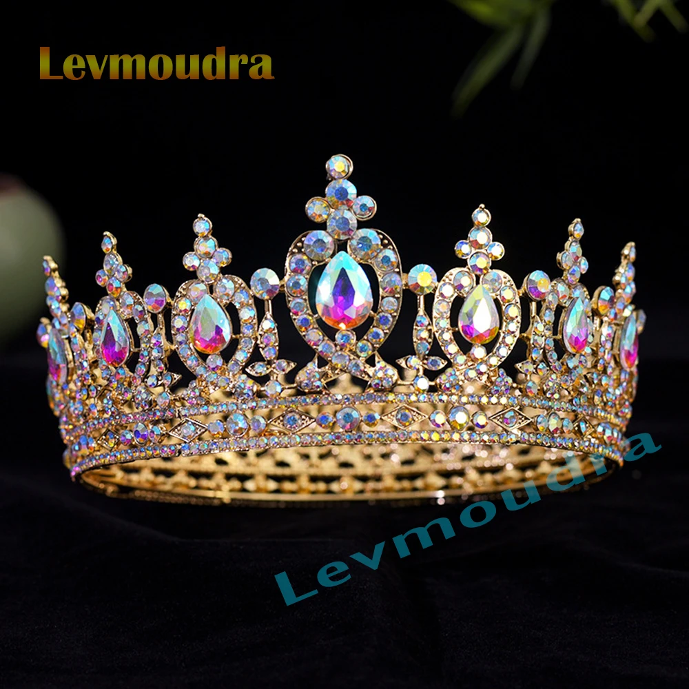 

Levmoudra Crystal Crown Baroque Marquise Rhinestone Tiara Round Diadem Bridal Wedding Headdress Hair Jewelry Accessories