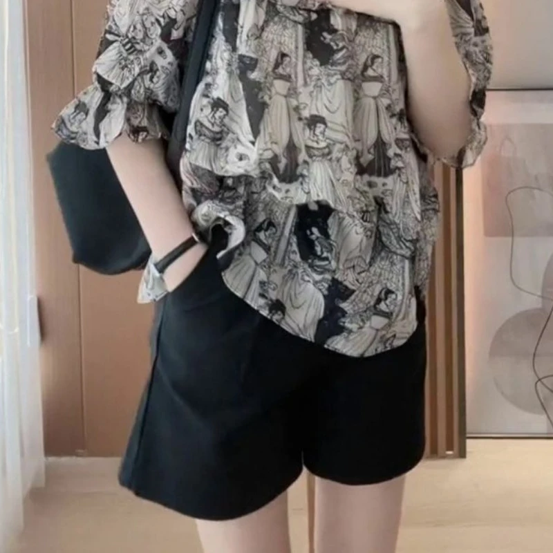 Women\'s Shirt and Blouse Loose with Print Chiffon Summer Female Tops Japanese Harajuku Fashion Elegant Social Korean Style Basic