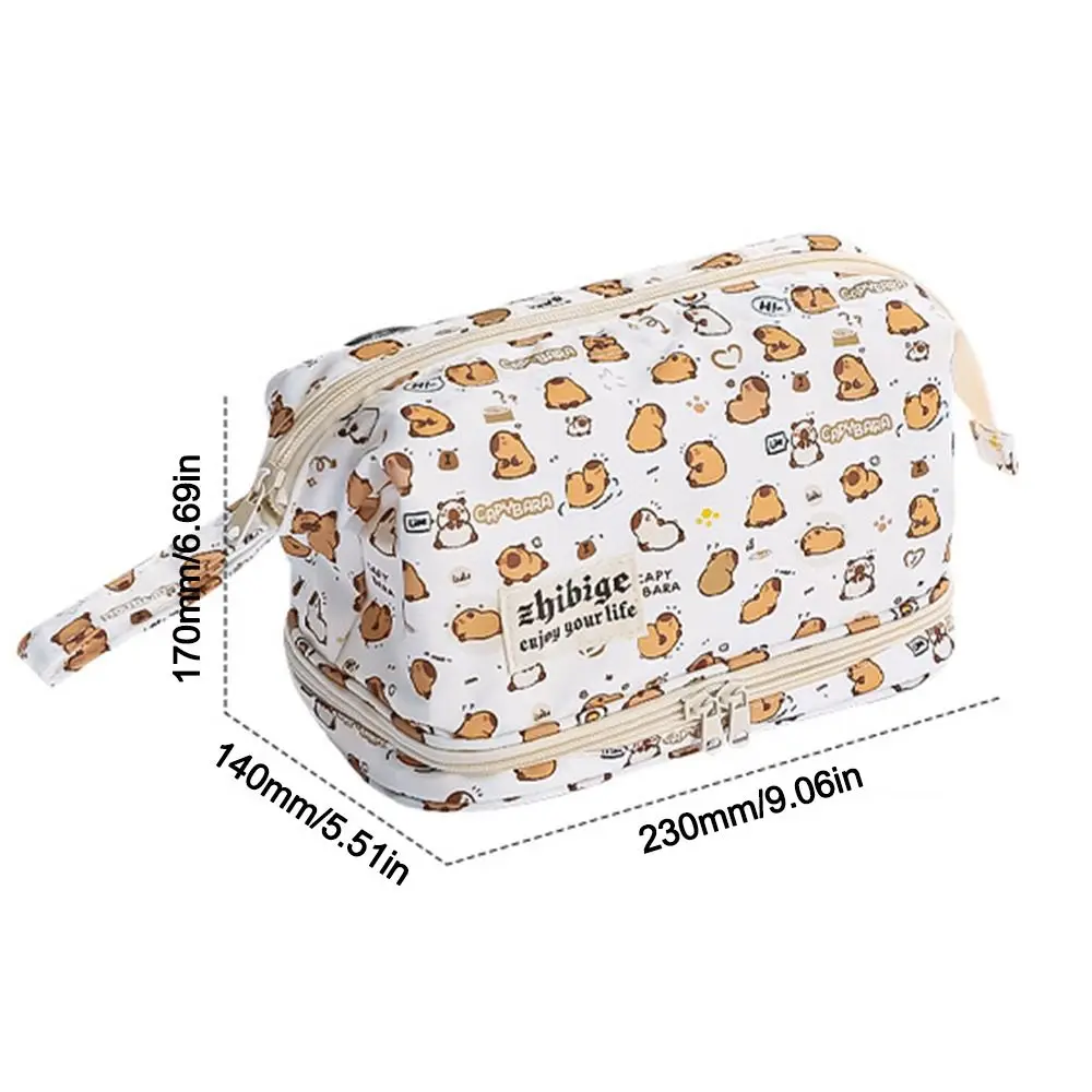 Capybara Double Layer Cosmetic Large Capacity Storage Bag Cute Simple Student Pencil Bag Dry and Wet Separation Toiletry Bag