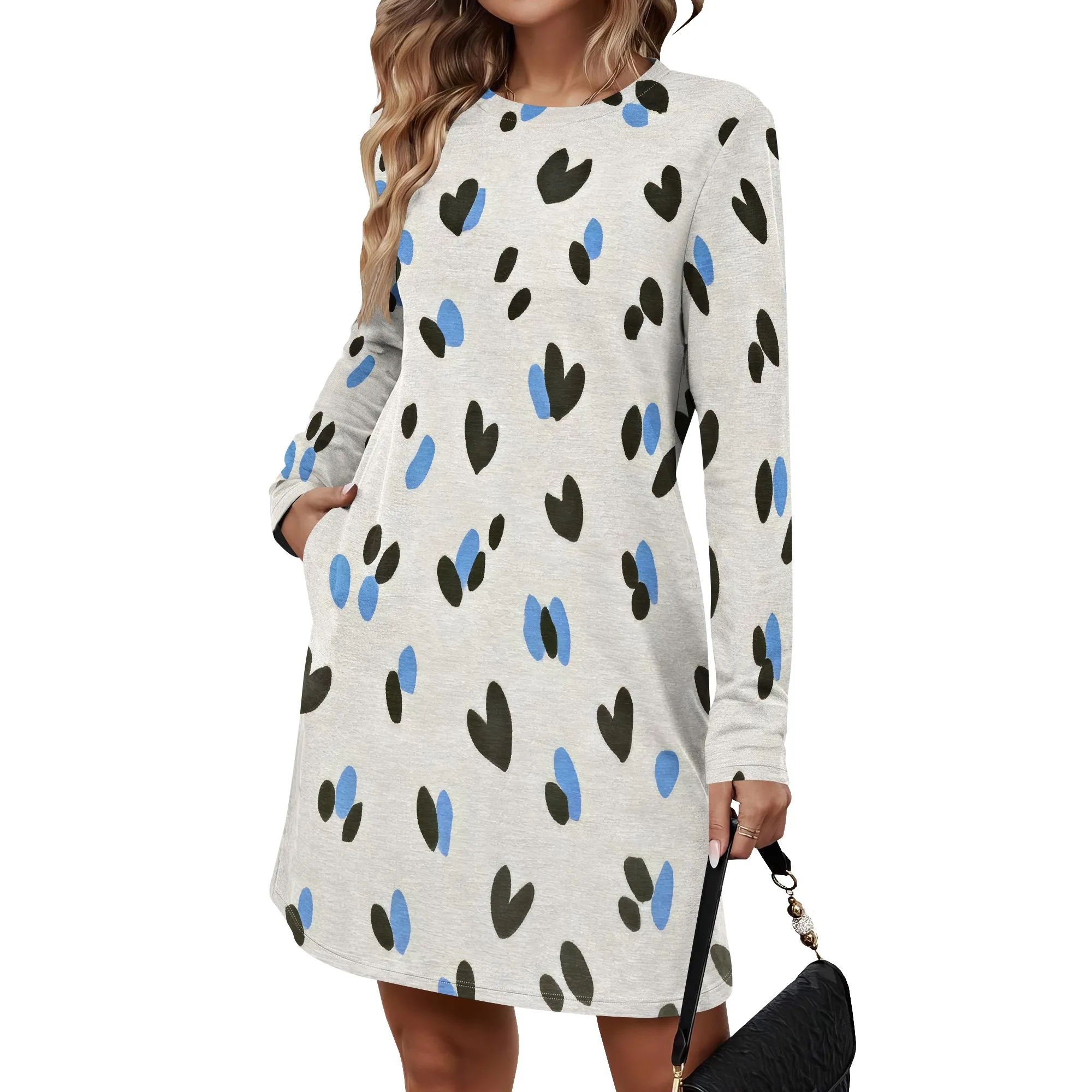 Womens 2025 Fall Long Sleeve Pullover Tops Crewneck Sweatshirt Dress Casual Floral Printed Mini Dresses with Pockets