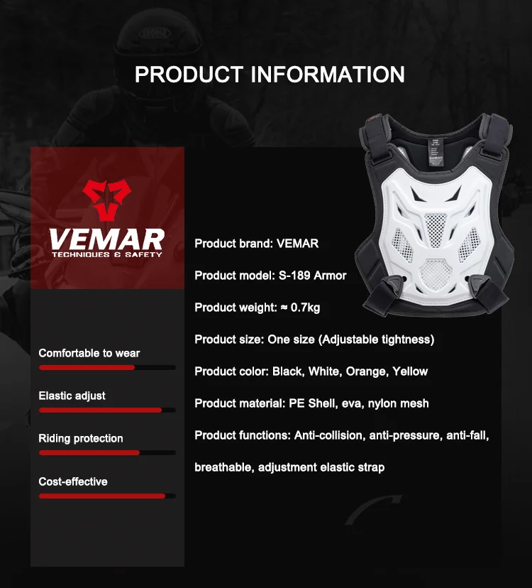 VEMAR 2024 New Motorcycle Body Armor Comfortable Breathable Motocross Vest PE Shell Protection Motobike Vest Anti-fall