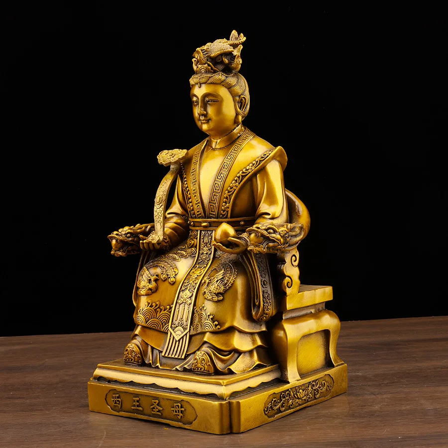 Estatua de la Diosa Reina Madre del Oeste de latón puro HYS, Reina Madre del Oeste, Madre Dorada del Lago de Jade