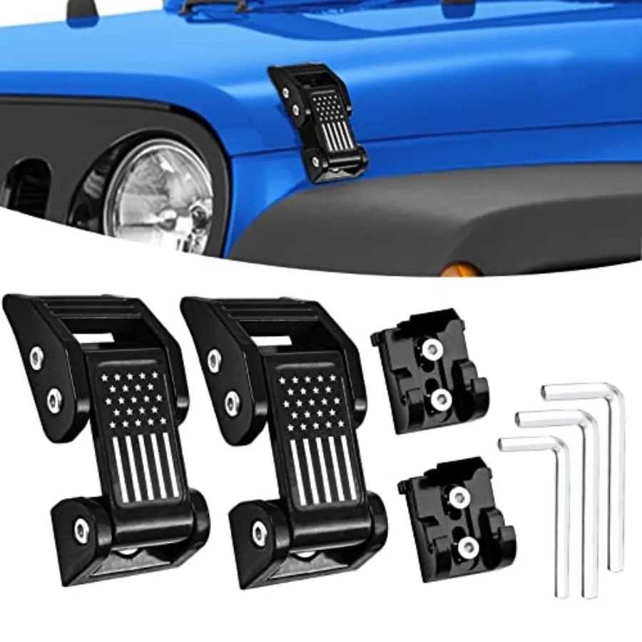 

2026 Newest Aluminum Hood Latches Catch Kit Compatiable with Jeep Wrangler JK JKU 2007-2018 Sahara Freedom Sports Rubicon and W
