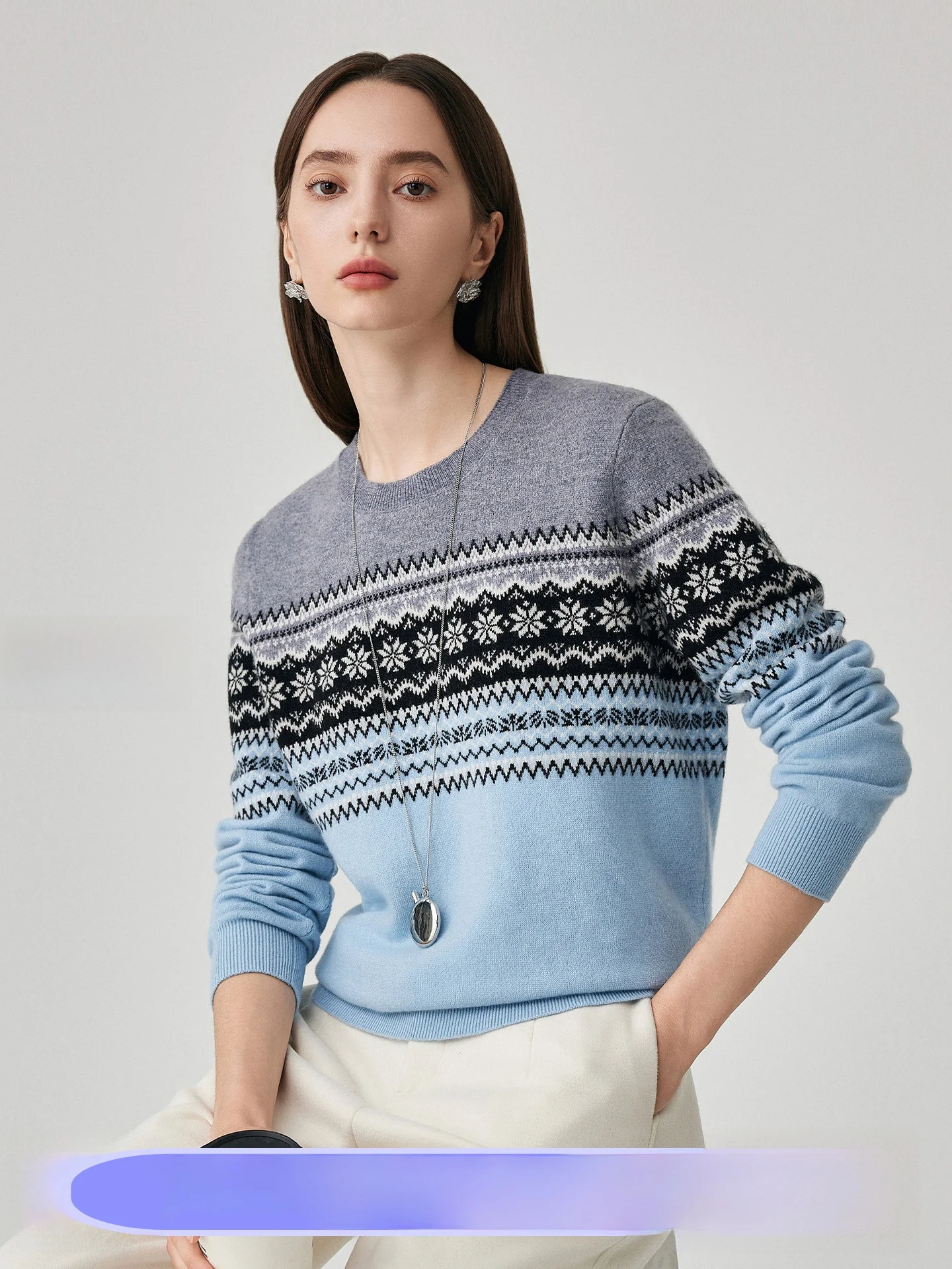 

Thiened Woolen Knitted Sweater round Ne Long Sve Women's Sle Zhaojun Autumn Winter New Arrival Fair Isle Pattern