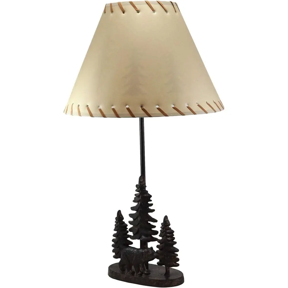 Rustic Black Bear Table Lamp with Pine Tree Shade, 24.5 Tall, Mountain Cabin Decor - view 3