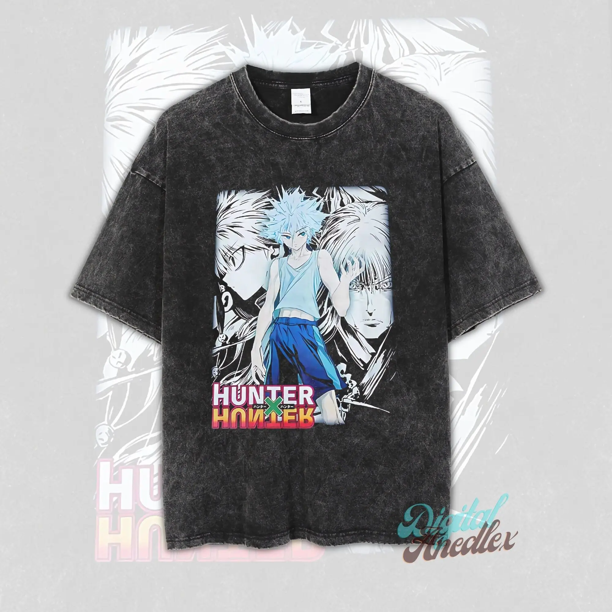 

Hunter X Hunter Full Time Hunter Wash To Do Old Loose Print T-shirt Short Sleeve T-shirt Oversized Loose Washed Cotton T-shirt