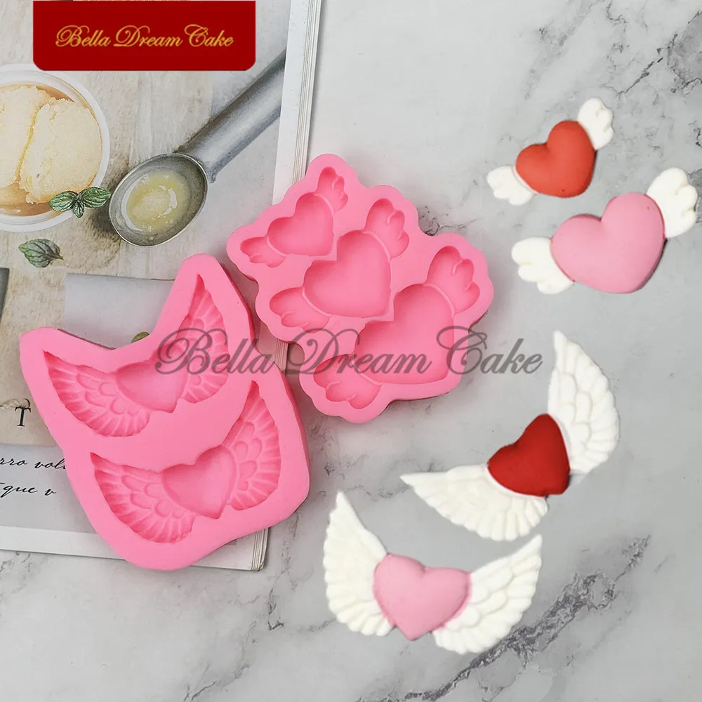 Flying Heart Wings Design Silicone Mold Valentine\'s Day DIY Fondant Biscuits Mould Cake Decorating Tools Baking Accessories