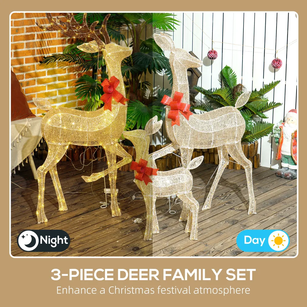 4.5ft 3 ชิ้น Light Up คริสต์มาสกวางชุด 3, Lighted Reindeer ตกแต่งคริสต์มาสพร้อม 3 โหมดไฟ LED