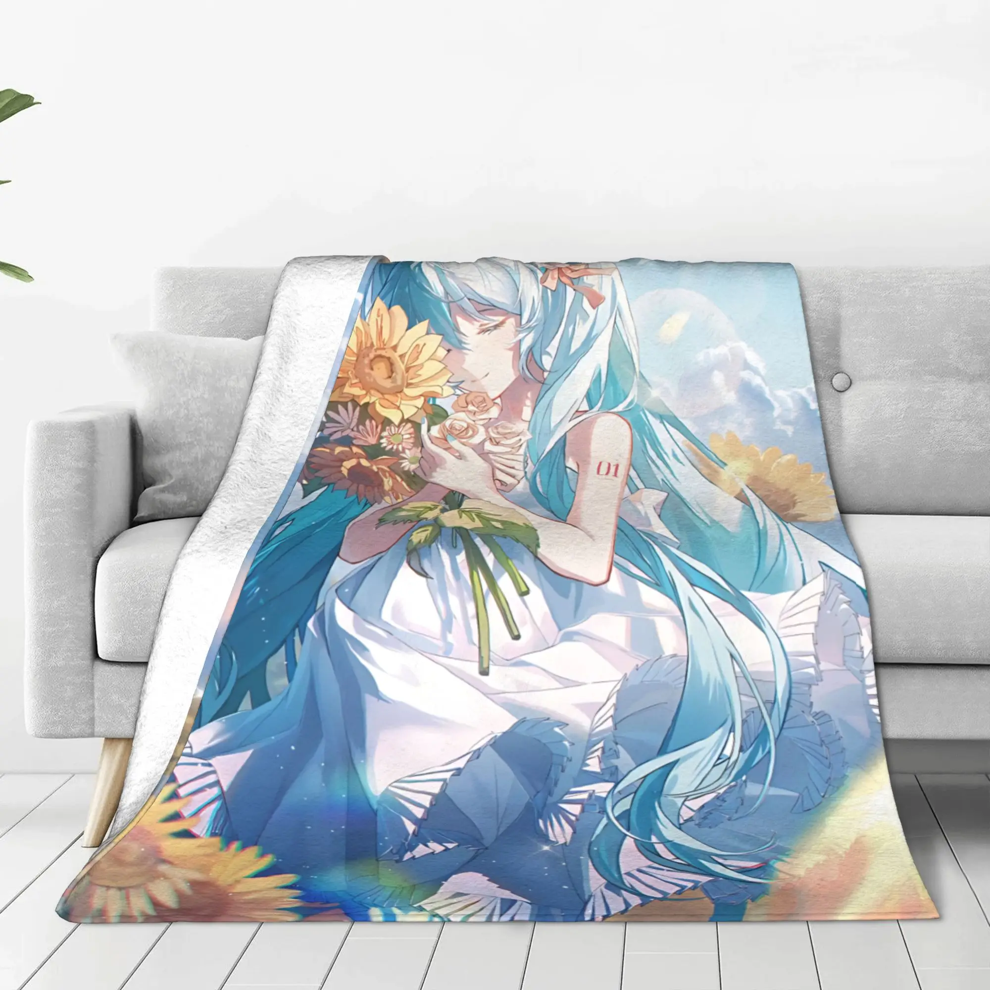1PC Hatsune Miku  home room decorations Winter Blankets for Adults Bedding Home Interior Sofa Knee