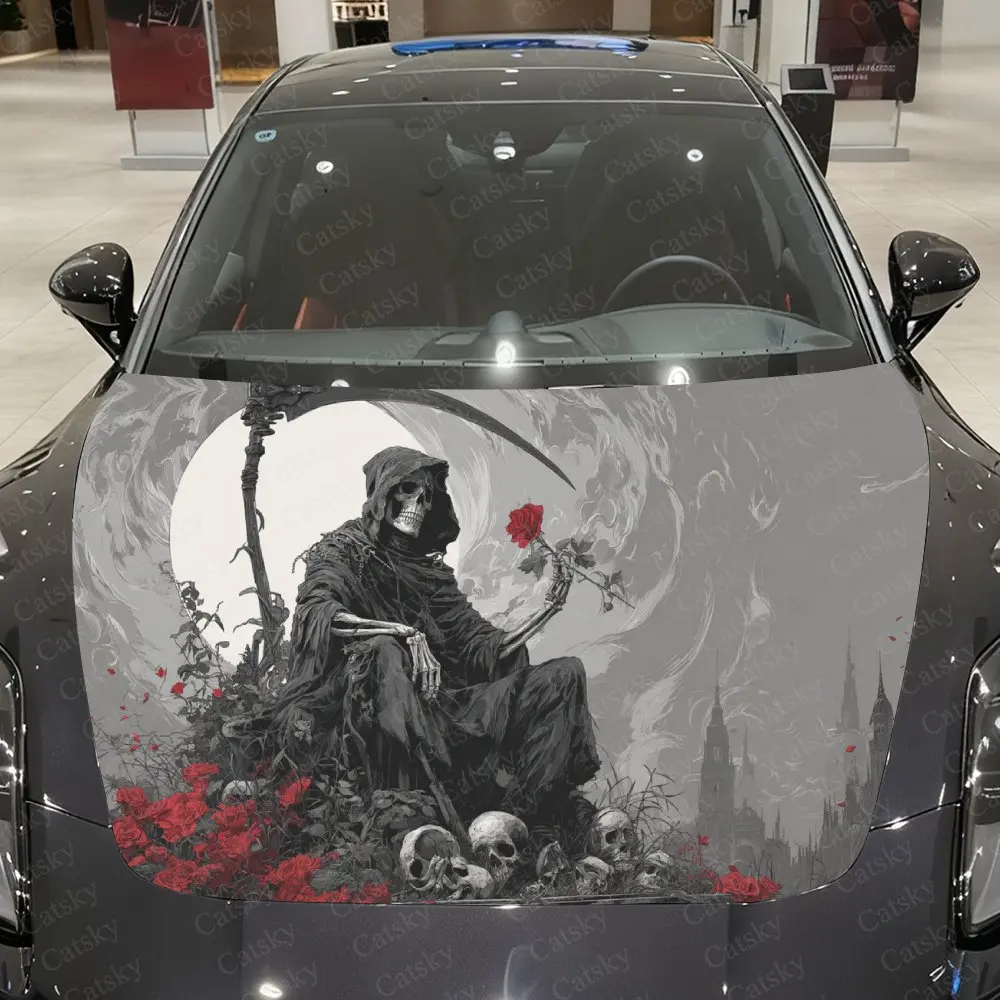 Vinilo Decorativo para Auto Ruin Nether Flower Gothic Reaper, Adhesivo para Capó de Auto de PVC Impermeable, Adhesivos Autoadhesivos Resistentes a los Arañazos