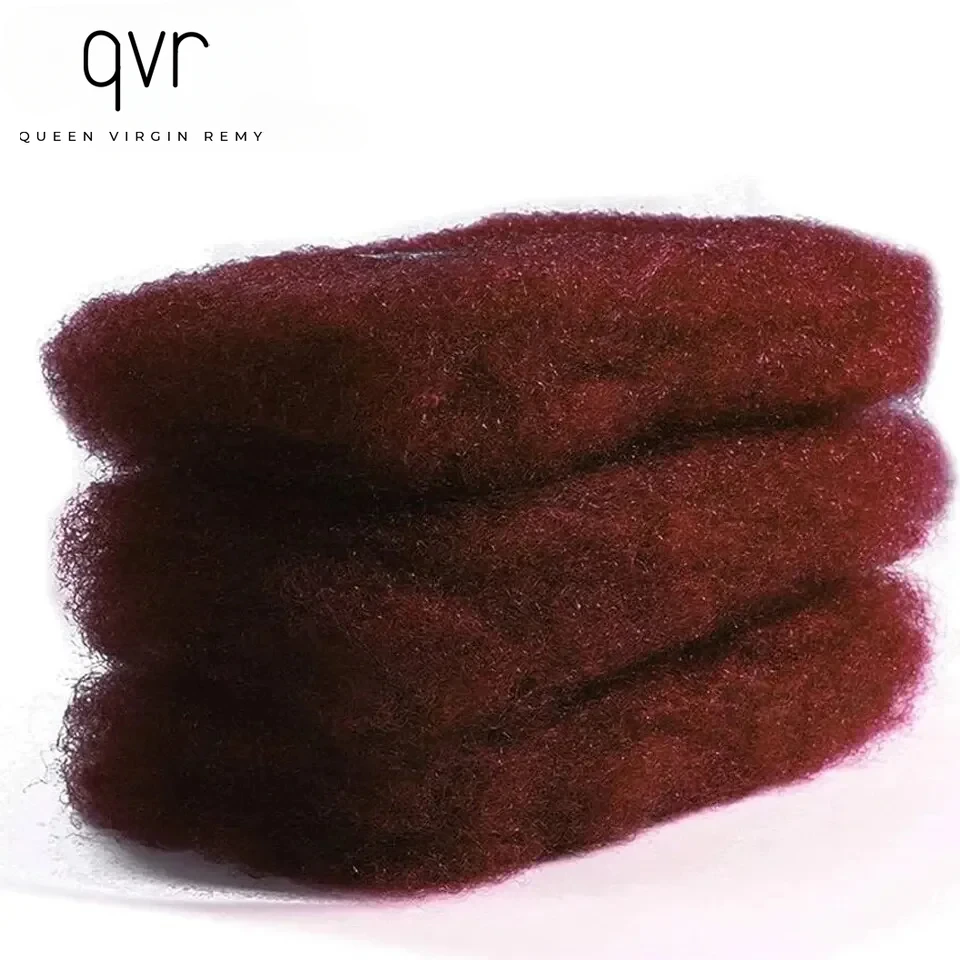 QVR-Remy Bulk Cabelo Humano, Sem Anexo, Peruano Afro Kinky Curly Wave, Massa de Cabelo para Trança, Tranças Cor Natural, 1Pc