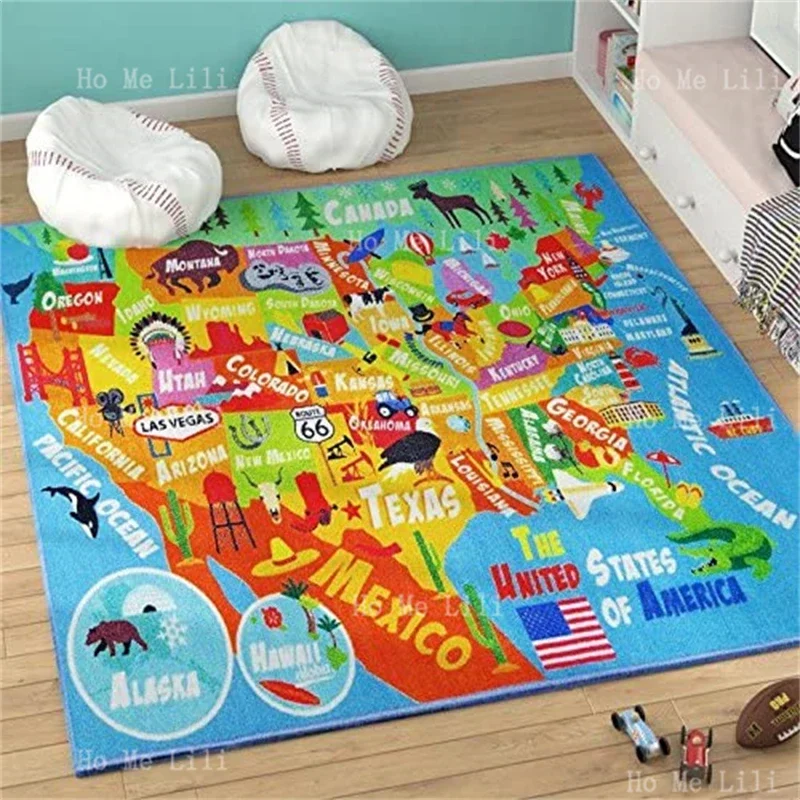 Tapis de sol de la carte du monde des États-Unis pour enfants, tapis d'apprentissage de la géographie, jeu multi-documents, chambre d'enfant, salle de jeux, glouton