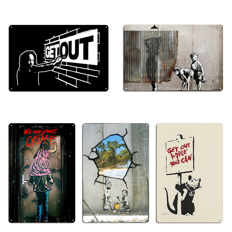 Banksy Get Out While You Can Rat Banksy It's No Great Crime just get out Metal Plaque Create Wall Decor Plaque Tin Sign Poster