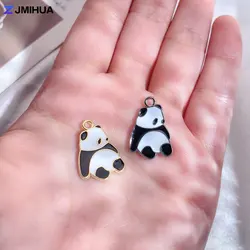 15 sztuk emalia Charms Cute pandy Charms zawieszki do biżuterii ustalenia materiały DIY Handmade dzięki czemu kolczyki naszyjniki akcesoria