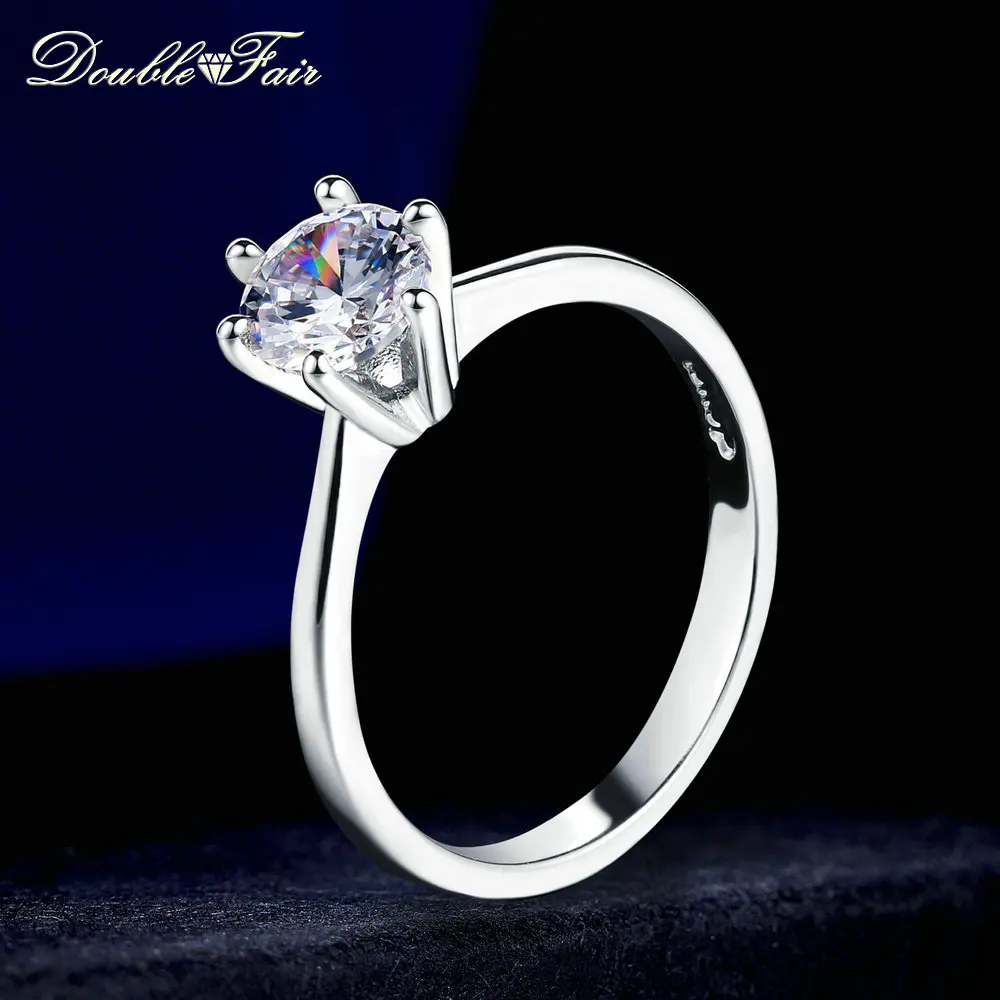 Double Fair 6 pazur cyrkonia Princess Cut ślub/pierścionek zaręczynowy HotSale biżuteria w kolorze srebrnym dla kobiet anel DFR013