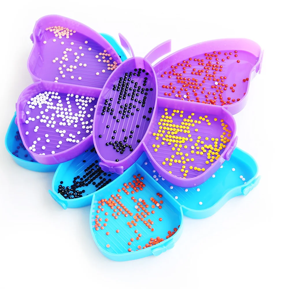 5 Grid Palette Butterfly Diamond Painting Tray Kits Diamond Painting Pen Nail Art Beading Plates Storage Container Cross Art