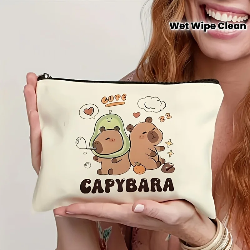 Features a cute cartoon capybara design，Lightweight and foldable women's toiletry organizer，The perfect gift for a friend or tea
