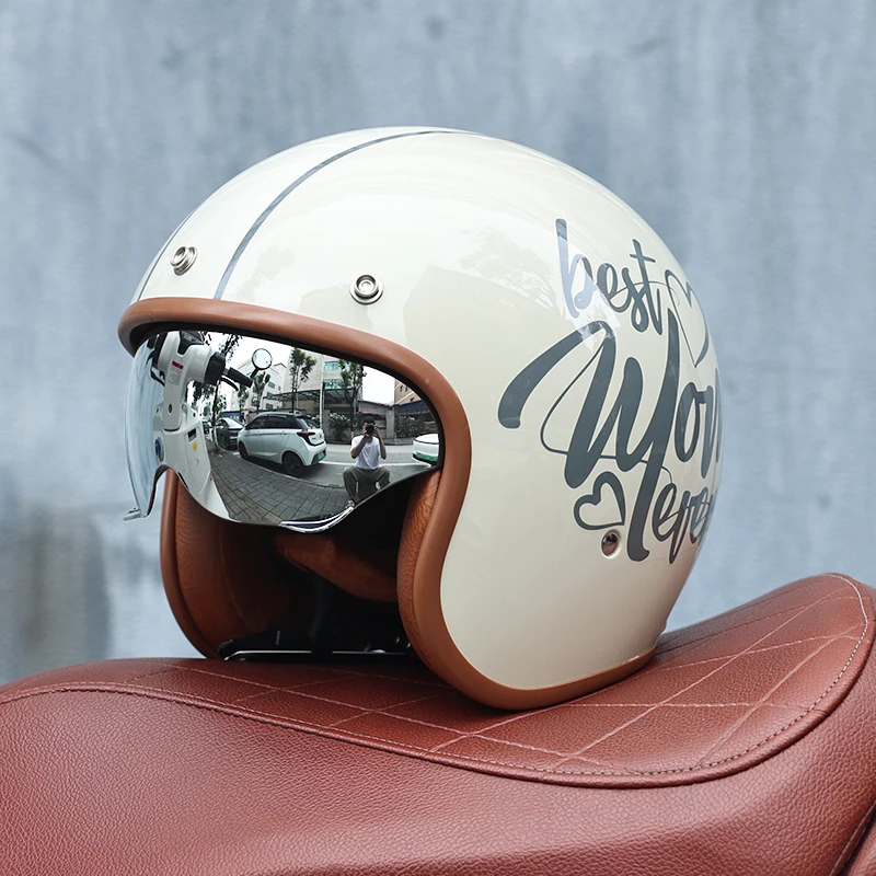 060-DOT Certified 3/4 Open Face Motorcycle Helmet, High Strength ABS Shell, Lightweight Ventilated Unisex Scooter Riding Helmet