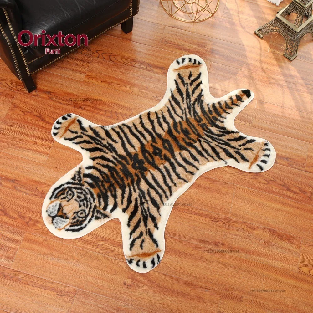 Tiger Printed Rug Cow Leopard Tiger Printed Cowhide Faux Skin Leather Nonslip Antiskid Mat 94x100cm Animal Print Carpet