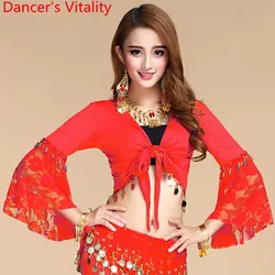 New Belly dance top Lace belly dance Flared Sleeve Cut out bandage top Oriental dance training top Indian dance Clothes costumes