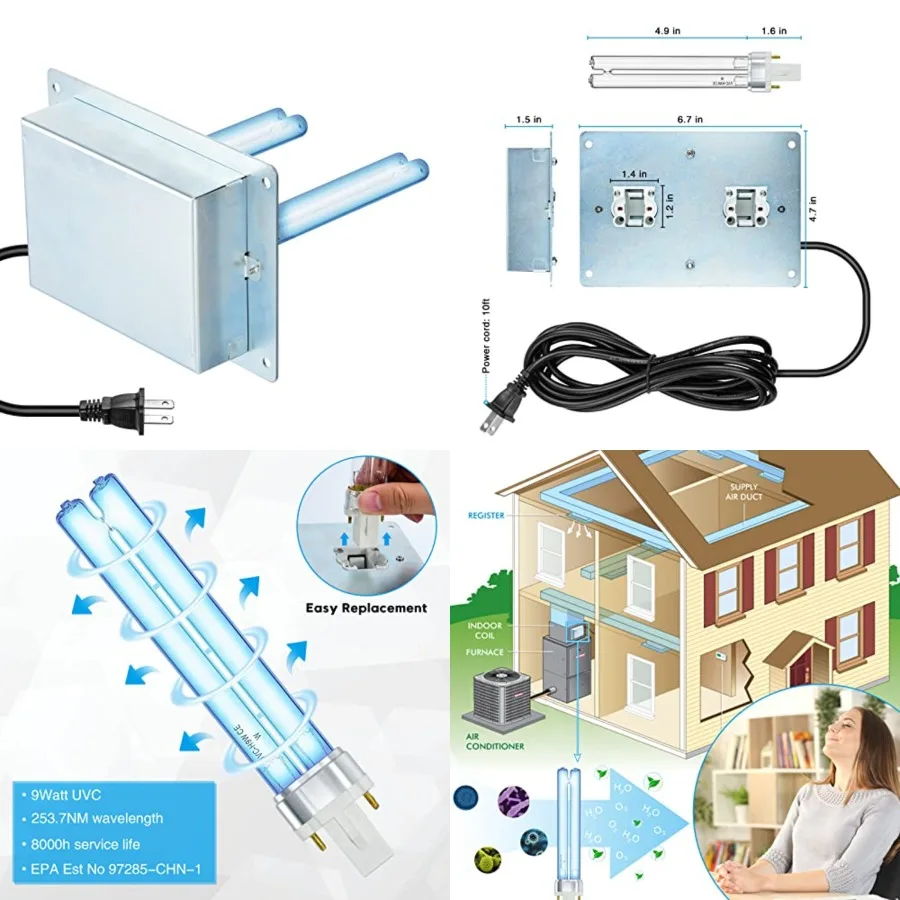 

briidea U/V Light for HVAC, U/V/C Light for Air Conditioner Duct for Whole House Large Room 110V 18W