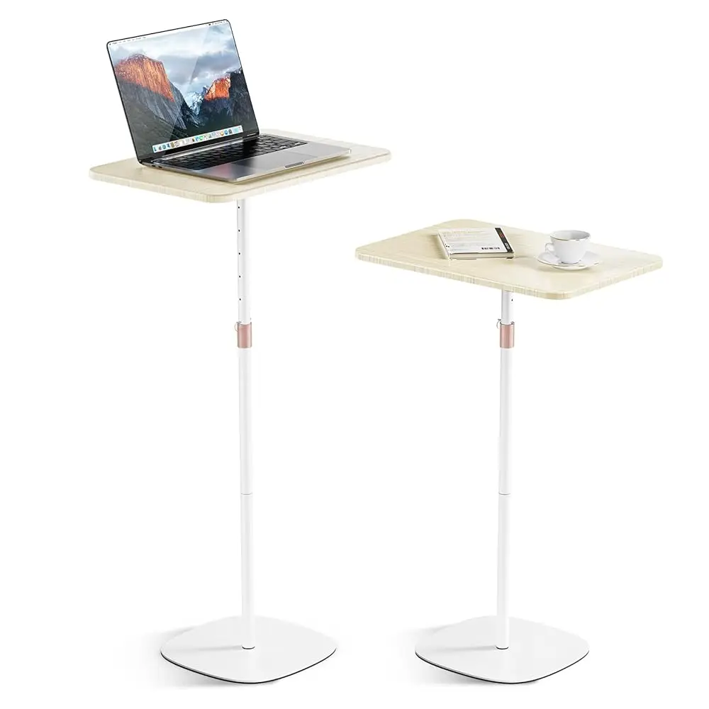 

Portable Laptop Floor Stand, Bedside/Sofa Table With Height Adjustable 18''~48'', Sleek Wooden Lectern Standing Desk Mobile