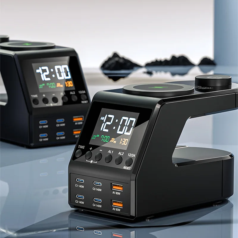 

240W Digital Display Usb Plug Desktop Charging Station PD140W Porous TypeC Socket Multi-port Charger Wireless