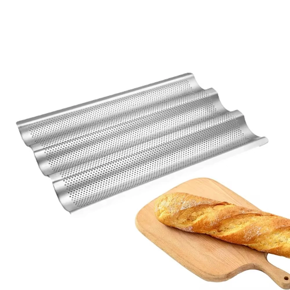 French Bread Baking Pan 3 Waves Non-Stick Stainless Steel Bread Tray for Toaster Oven Kitchen Meat Biscuit Bread Plate