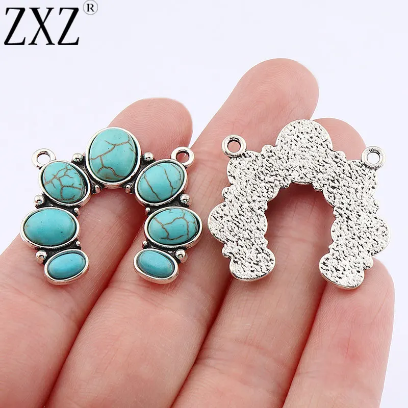 

ZXZ 5pcs Antique Silver U Shape Faux Turquoise Stone Connector Charms Pendants For Necklace Jewelry Making Findings