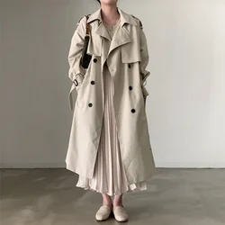 Primavera autunno donna coreana giacca a vento di media lunghezza con cintura bavero doppio petto manica lunga Trench Casual Chaqueta Mujer