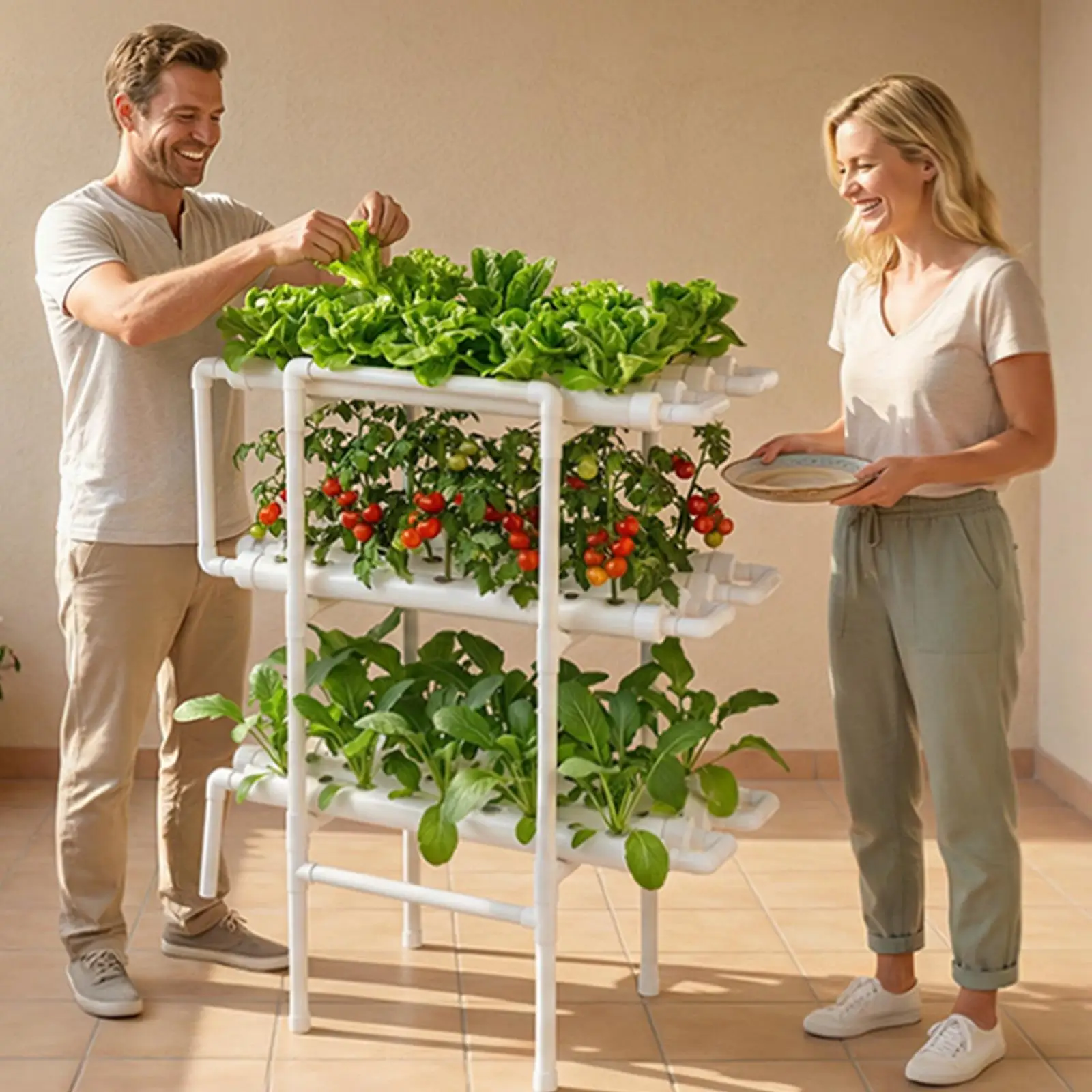 3 Tier 108 Sites Hydroponic Growing System Kit with Timed Irrigation UPVC Pipes Sunlight Blocking Indoor Garden for Vegetables Herbs and for fruit