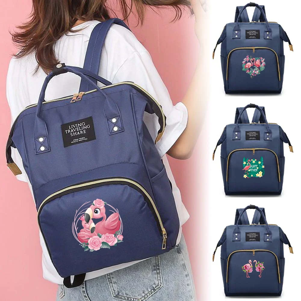 

Mommy Bag Large-capacity Travel Nappy Organizers Lightweight Portable Outdoor Baby Nursing Stuff Backpack Flamingo Series